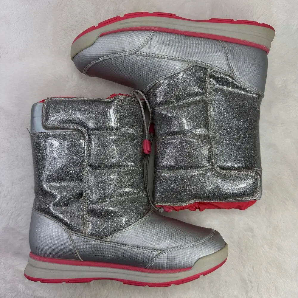 Lands’ End Girls’ Winter Snow Boots “Snow Flurry” Silver Glitter – Size 5 Youth